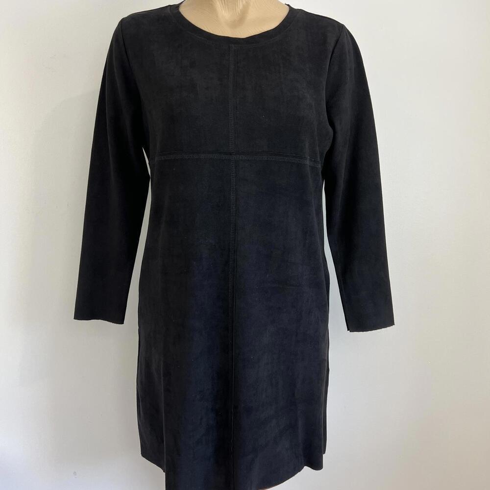 JOH women's Size Small Black Long Sleeve A Line Sweater Dress Faux Suede Gogo